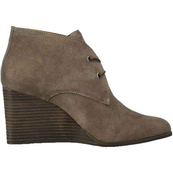 Lucky Brand Shiijo Ankle Wedge Bootie Womens Oiled Suede Taupe Size 11M New - Picture 1 of 11